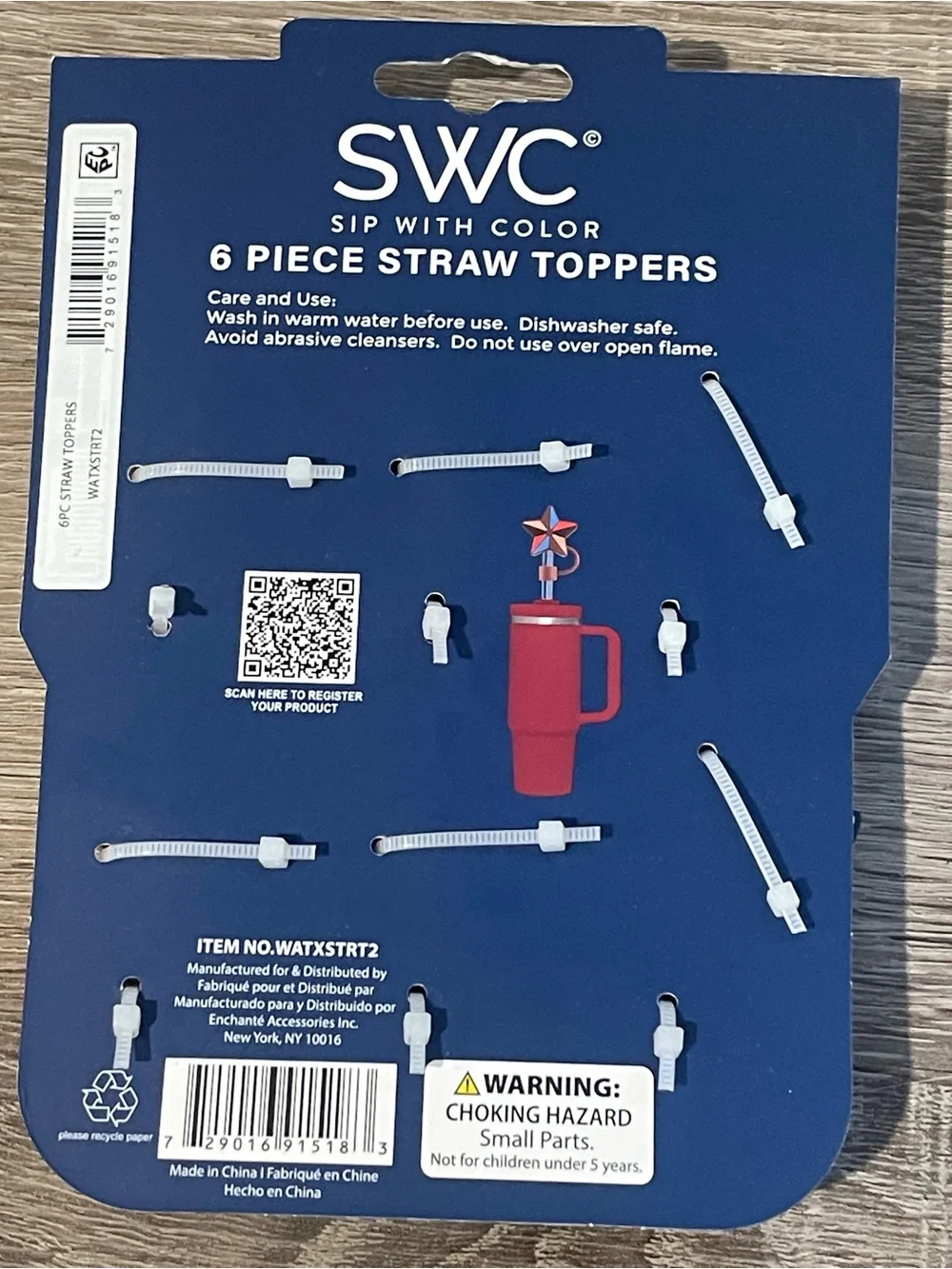 6-Piece Kids Straw Toppers - Red, Blue, Tan